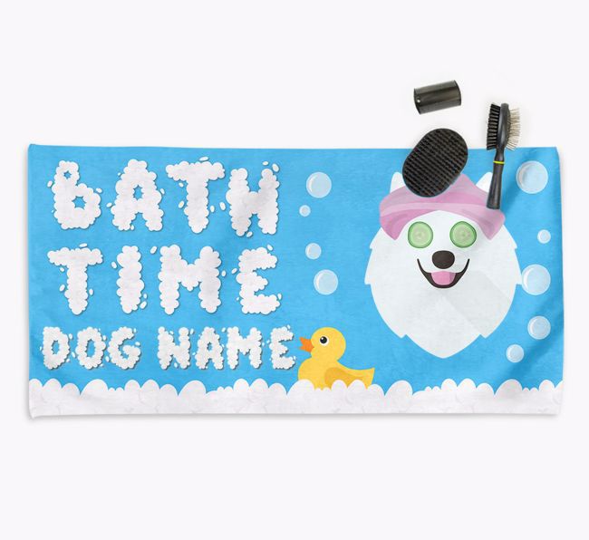 'Bubble Bath Time' Personalised Dog Towel for your {breedCommonName}